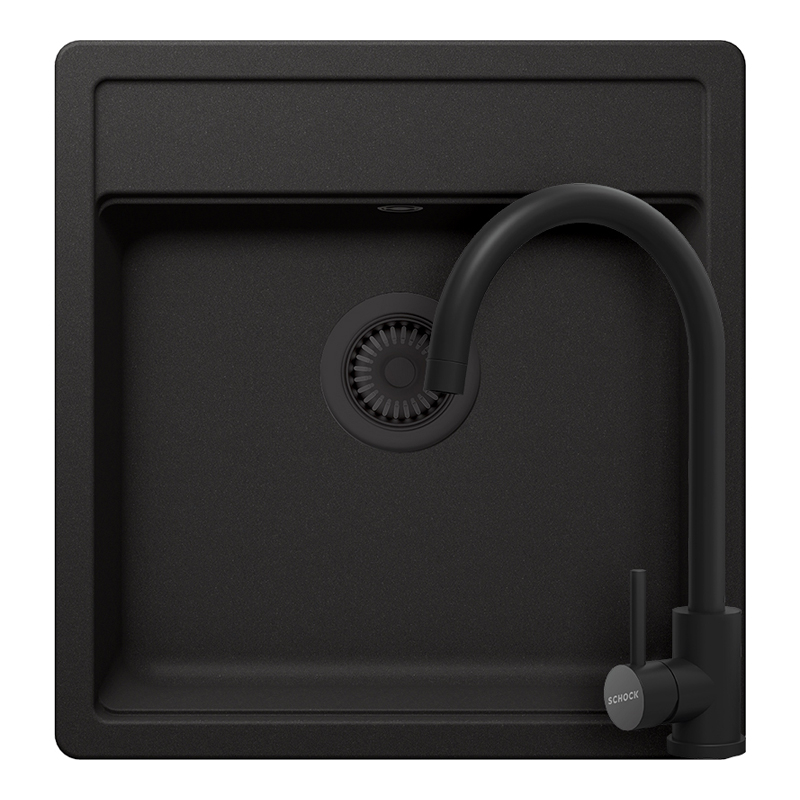 Set chiuveta bucatarie Schock Nemo N-100S 490 x 510 mm Cristalite Nero cu parti vizibile negru si baterie bucatarie Schock Prima negru thumbnail Chiuveta bucatarie Schock Nemo N-100S Cristalite Nero 4 [1]