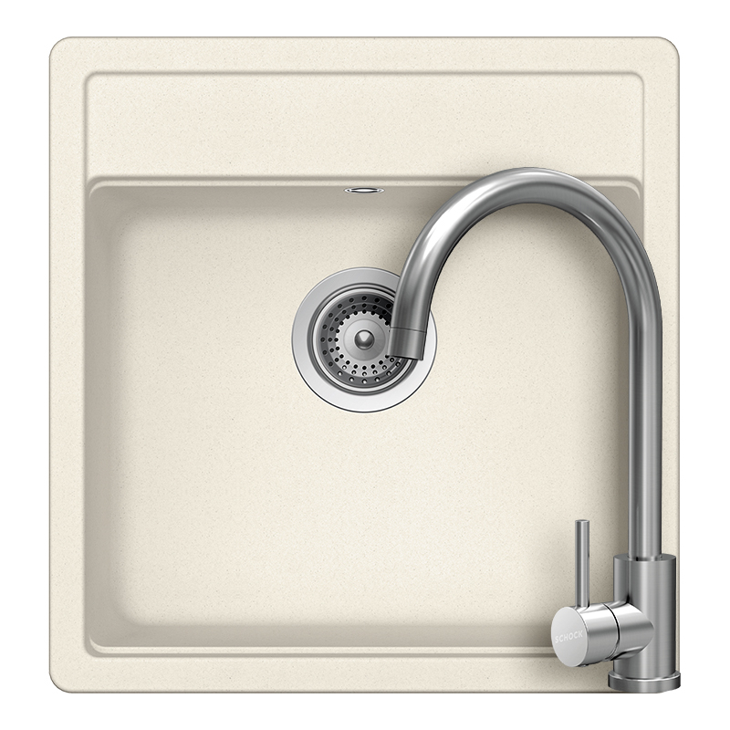 Set chiuveta bucatarie Schock Nemo N-100S 490 x 510 mm Cristalite Vanilla, bej deschis si baterie bucatarie Schock Prima Inox Periat [1]