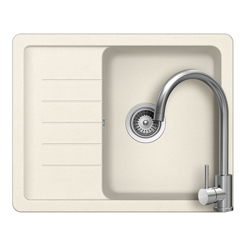 Set chiuveta bucatarie Schock Pinedo D-100XS 620 x 500 mm Cristalite Vanilla, bej deschis si baterie bucatarie Schock Prima Inox Periat [1]