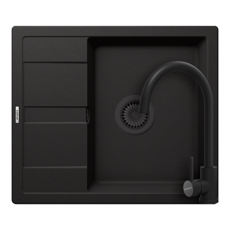 Set chiuveta bucatarie Schock Ronda D-100 580 x 500 mm Cristalite Nero cu parti vizibile negru si baterie bucatarie Schock Prima negru [1]