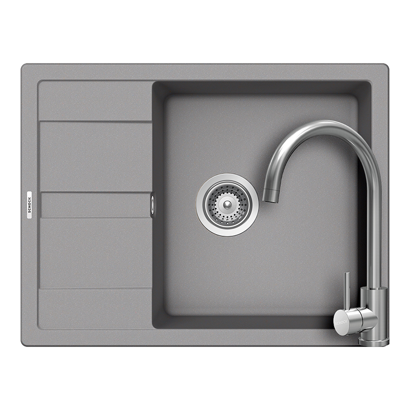 Set chiuveta bucatarie Schock Ronda D-100L 650 x 500 mm Cristalite Croma, gri si baterie bucatarie Schock Prima Inox Periat [1]