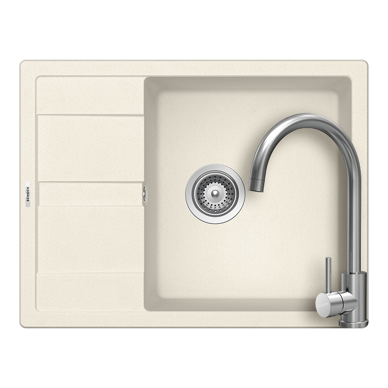 Set chiuveta bucatarie Schock Ronda D-100L 650 x 500 mm Cristalite Vanilla, bej deschis si baterie bucatarie Schock Prima Inox Periat [1]