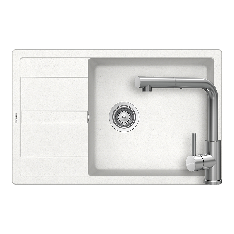 Set chiuveta bucatarie Schock Ronda D-100XL 780 x 500 mm Cristalite Alpina, alb si baterie bucatarie Schock Kantus cu cap extractibil, Inox Periat [1]