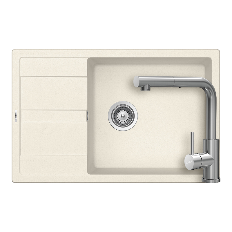 Set chiuveta bucatarie Schock Ronda D-100XL 780 x 500 mm Cristalite Vanilla, bej deschis si baterie bucatarie Schock Kantus cu cap extractibil, Inox Periat [1]