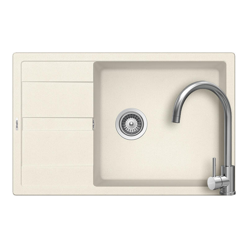 Set chiuveta bucatarie Schock Ronda D-100XL 780 x 500 mm Cristalite Vanilla, bej deschis si baterie bucatarie Schock Prima Inox Periat [1]