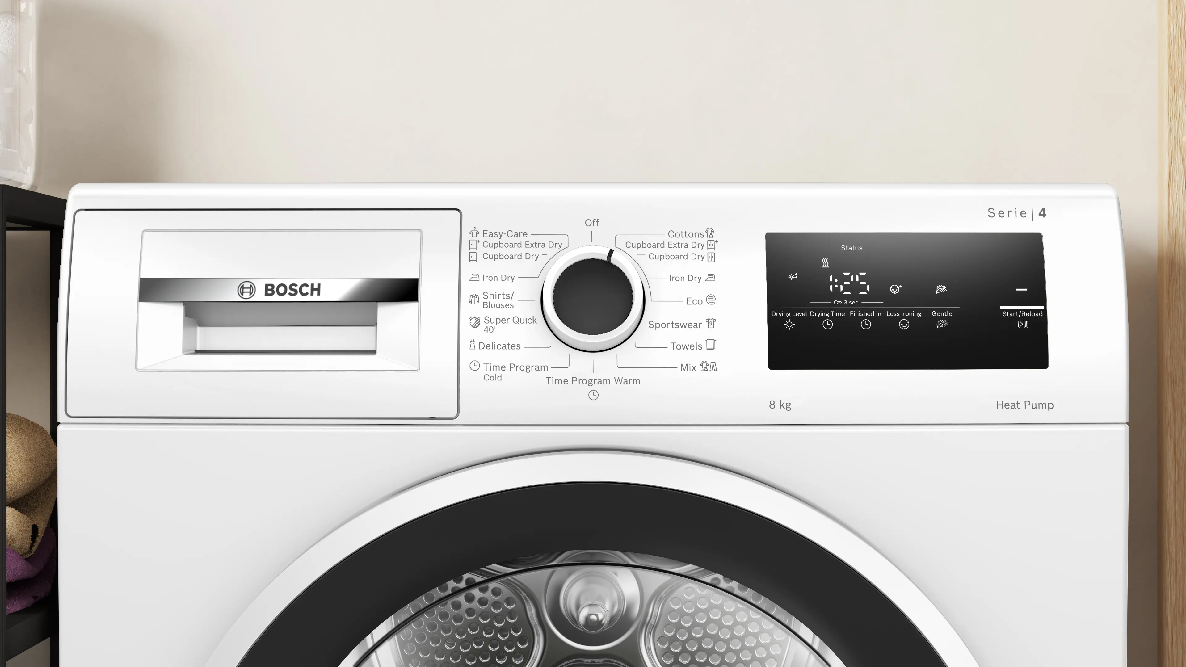 Uscător de rufe cu condensare și pompă de căldură 8 kg, Bosch Seria 4, Alb [2]