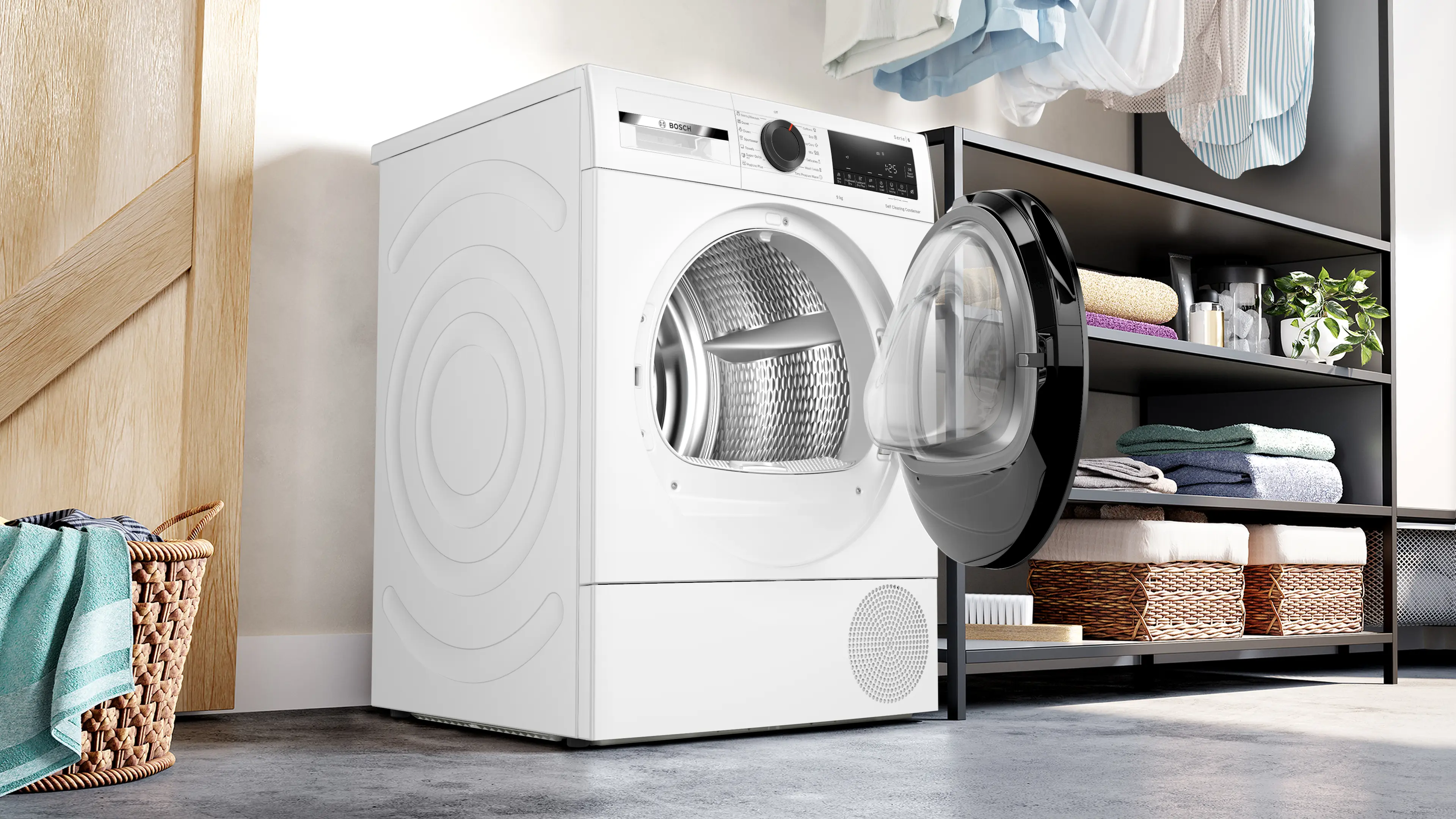 Uscător de rufe cu condensare și pompă de căldură 9 kg, Bosch Seria 6, Alb [3]