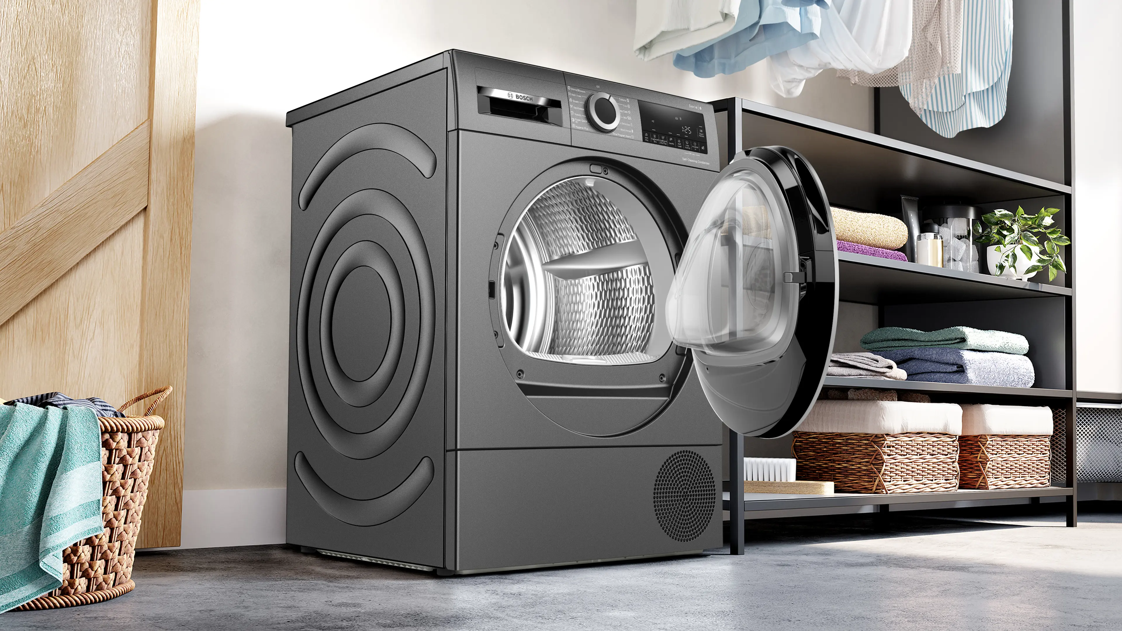 Uscător de rufe cu condensare și pompă de căldură 9 kg, Bosch Seria 6, Cast iron grey [4]
