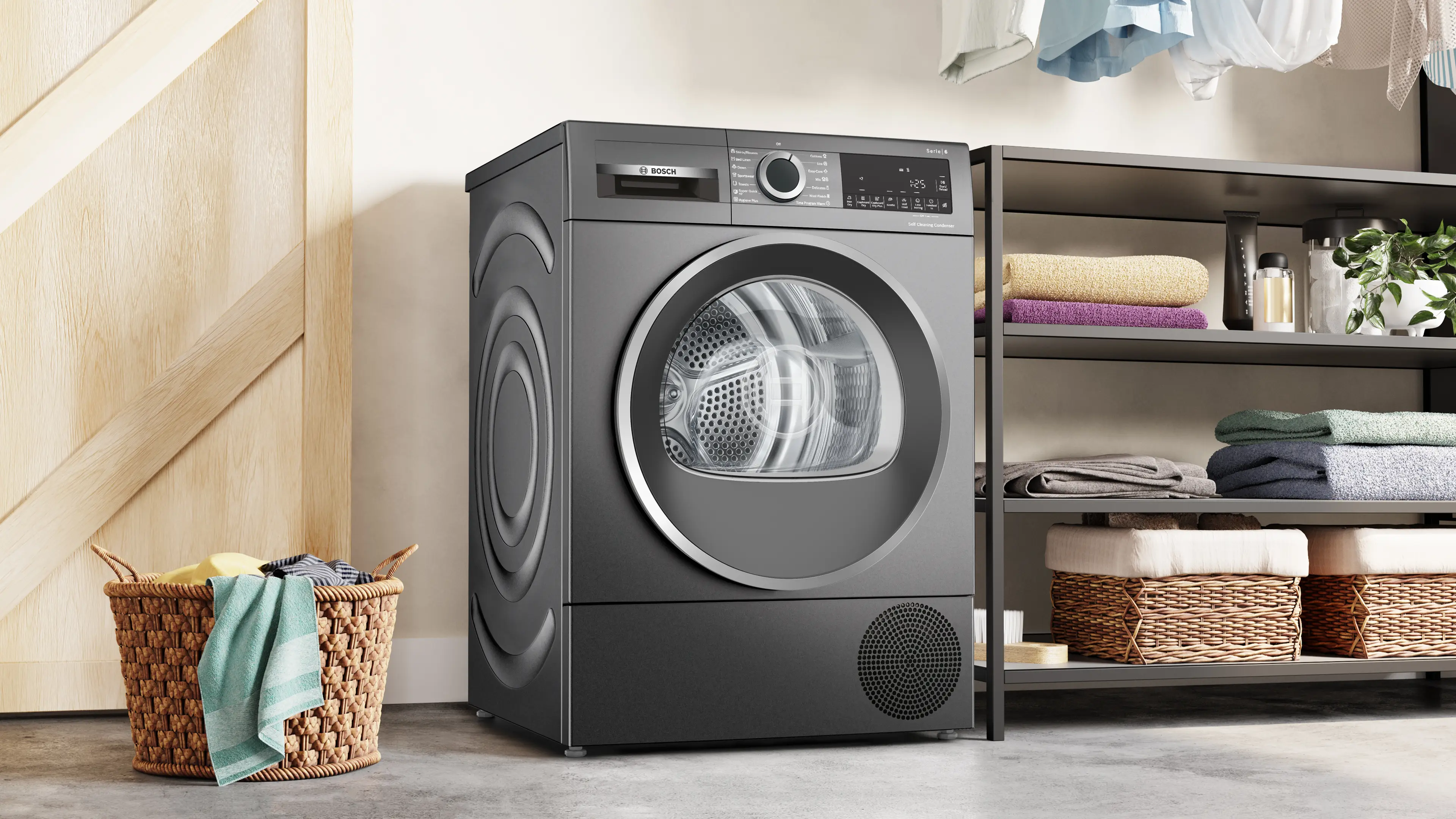 Uscător de rufe cu condensare și pompă de căldură 9 kg, Bosch Seria 6, Cast iron grey [5]
