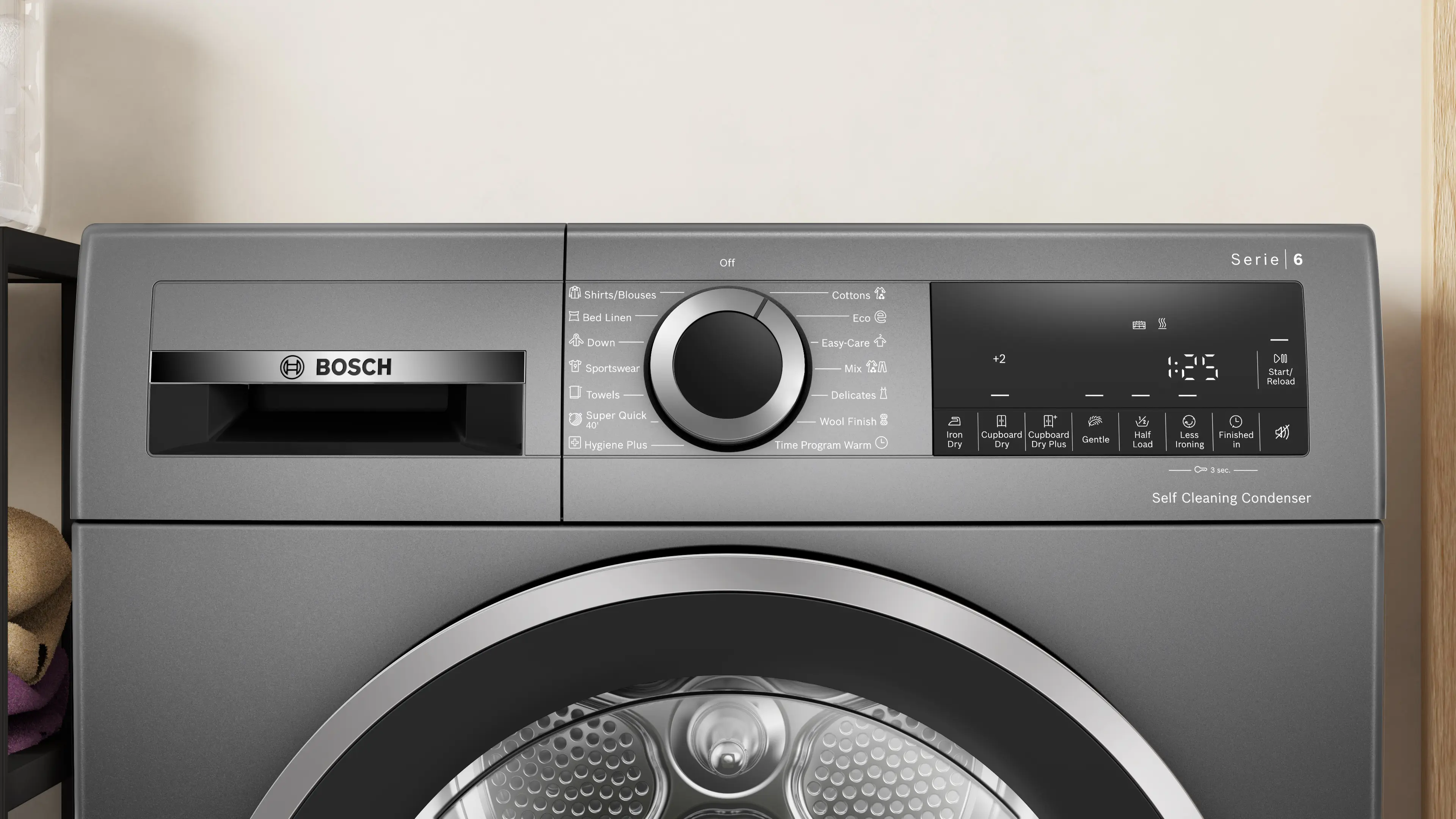 Uscător de rufe cu condensare și pompă de căldură 9 kg, Bosch Seria 6, Cast iron grey [2]