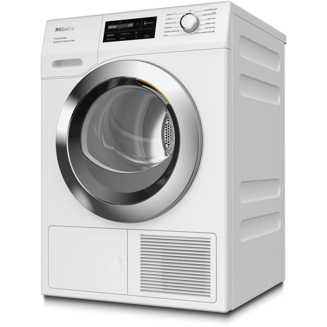 Uscator de rufe Miele TEH795WP, Pompa de caldura, Wi-Fi, 9 kg, Clasa A+++, PerfectDry, Steam Finish, Tehnologie EcoDry, FragranceDos, Alb [2]