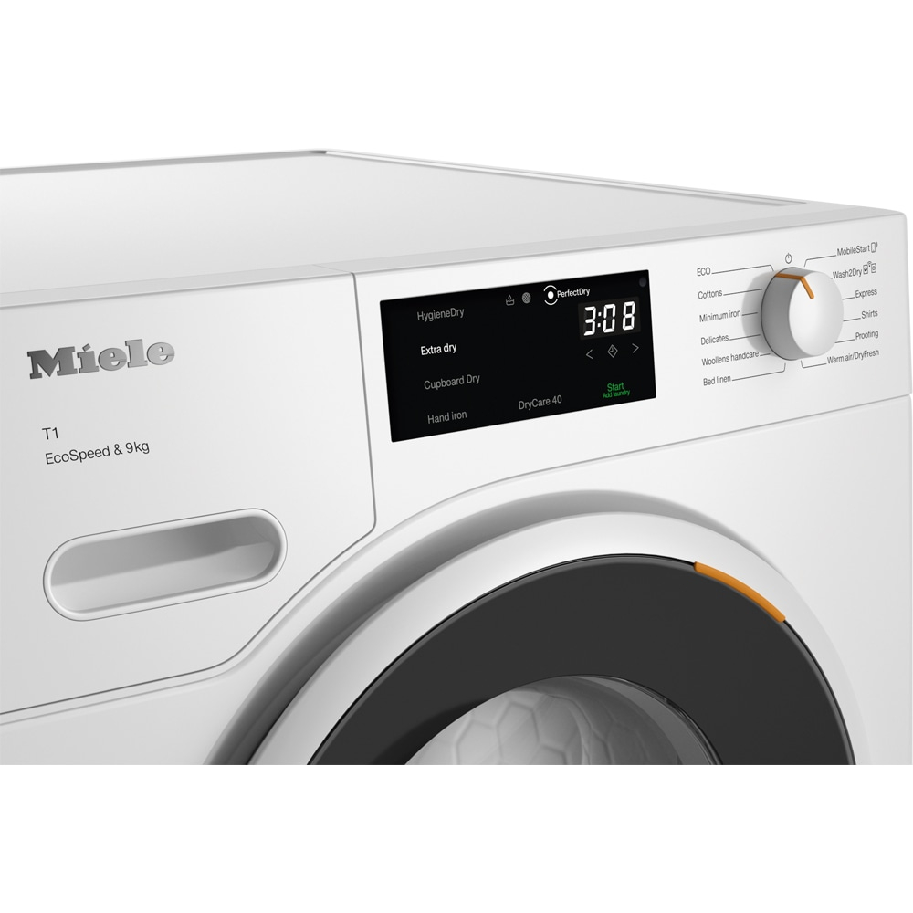 Uscator de rufe MIELE TWD 640 WP EcoSpeed, Pompa de caldura, 9 kg, 12 programe, Clasa C, Wi-Fi, alb [3]