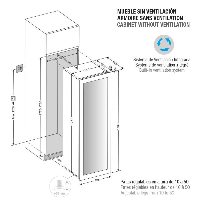 Vitrina de vin incorporabila Pando PVMAVP 178-101, latime 60 cm, 101 sticle, 2 zone de racire, deschidere PUSH-TO-OPEN [3]