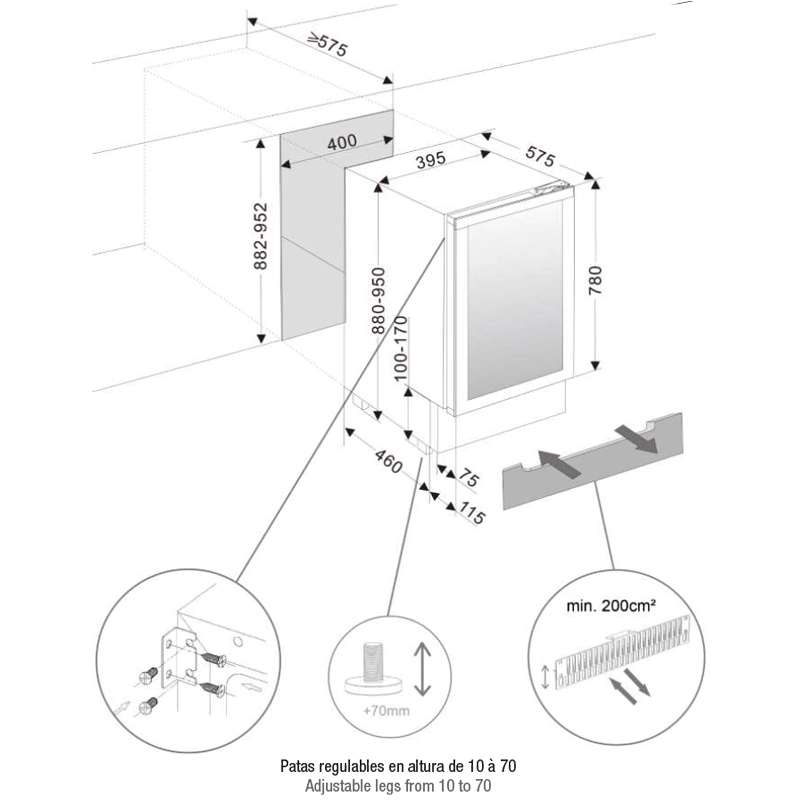 Vitrina de vin incorporabila Pando PVMBP 40-25, latime 40 cm, 25 sticle, 2 zone de racire, deschidere PUSH-TO-OPEN [3]