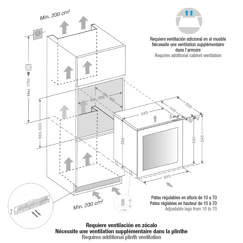 Vitrina de vin incorporabila si panelabila Pando PVMAP 60-23 PA, latime 60 cm, 23 sticle, 2 zone de racire, deschidere PUSH-TO-OPEN [3]