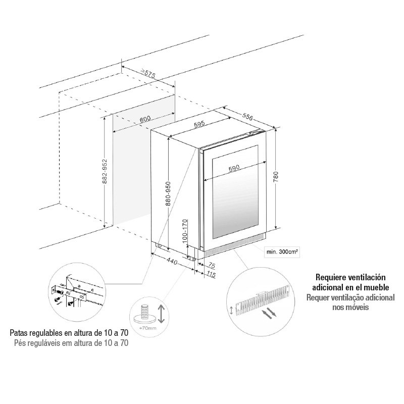 Vitrina de vin incorporabila si panelabila Pando PVMBP HD 60-45 PA, latime 60 cm, 45 sticle, 2 zone de racire, deschidere PUSH-TO-OPEN [3]