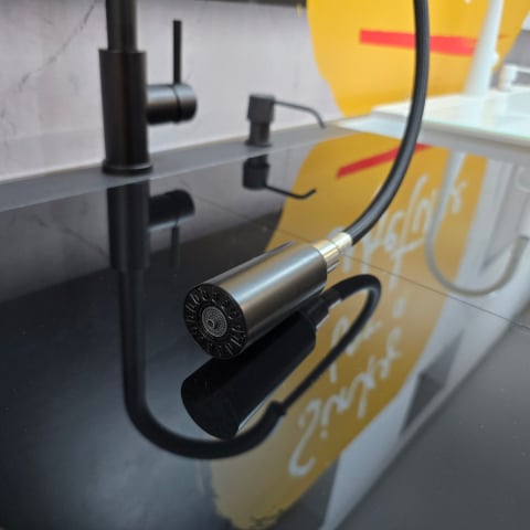 Baterie 3 cai CookingAid Cindy Black apa rece / calda / filtru apa negru mat si perlator detasabil / extractibil cu buton comutare jet / spray [10]