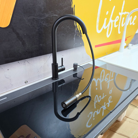 Baterie 3 cai CookingAid Cindy Black apa rece / calda / filtru apa negru mat si perlator detasabil / extractibil cu buton comutare jet / spray [2]