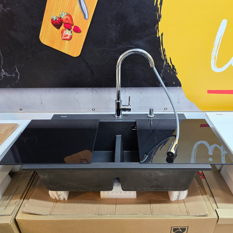 Baterie 3 cai CookingAid Cindy Chrome apa rece / calda / filtru apa cu finisaj cromat si perlator detasabil / extractibil cu buton comutare jet / spray [8]