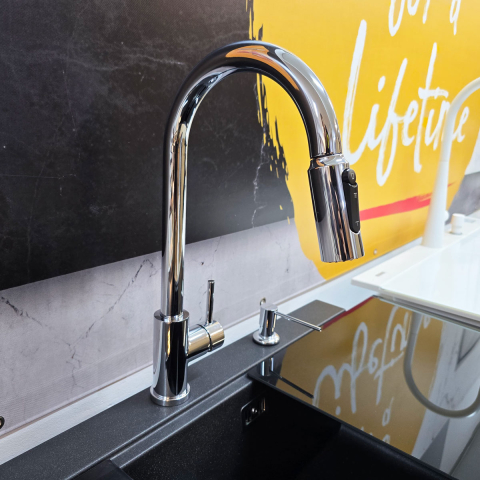 Baterie 3 cai CookingAid Cindy Chrome apa rece / calda / filtru apa cu finisaj cromat si perlator detasabil / extractibil cu buton comutare jet / spray [4]