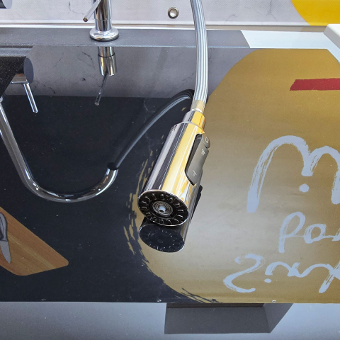 Inox - Baterie 3 cai CookingAid Cindy Chrome apa rece / calda / filtru apa cu finisaj cromat si perlator detasabil / extractibil cu buton comutare jet / spray