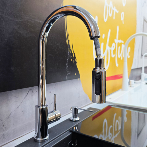 Baterie 3 cai CookingAid Cindy Chrome apa rece / calda / filtru apa cu finisaj cromat si perlator detasabil / extractibil cu buton comutare jet / spray [9]