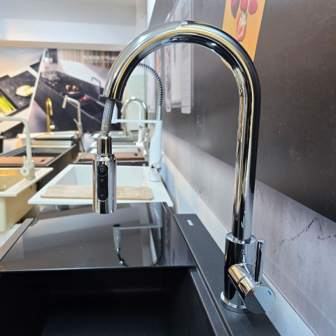 Baterie 3 cai CookingAid Cindy Chrome apa rece / calda / filtru apa cu finisaj cromat si perlator detasabil / extractibil cu buton comutare jet / spray [2]