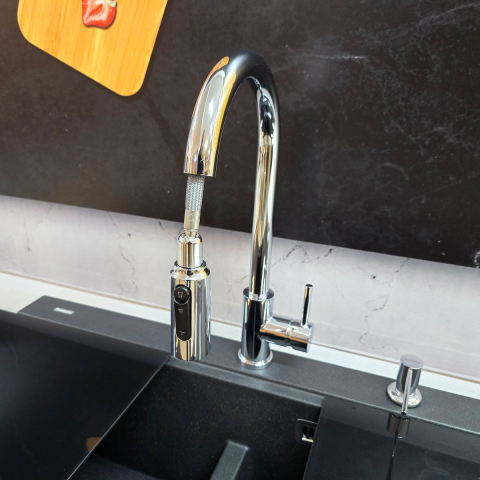 Baterie 3 cai CookingAid Cindy Chrome apa rece / calda / filtru apa cu finisaj cromat si perlator detasabil / extractibil cu buton comutare jet / spray [3]