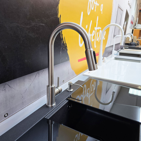 Baterie 3 cai CookingAid Cindy Steel apa rece / calda / filtru apa inox periat si perlator detasabil / extractibil cu buton comutare jet / spray [6]