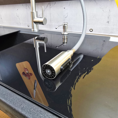 Baterie 3 cai CookingAid Cindy Steel apa rece / calda / filtru apa inox periat si perlator detasabil / extractibil cu buton comutare jet / spray [1]