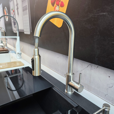 Baterie 3 cai CookingAid Cindy Steel apa rece / calda / filtru apa inox periat si perlator detasabil / extractibil cu buton comutare jet / spray [3]