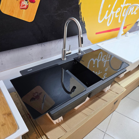 Baterie 3 cai CookingAid Cindy Steel apa rece / calda / filtru apa inox periat si perlator detasabil / extractibil cu buton comutare jet / spray [8]