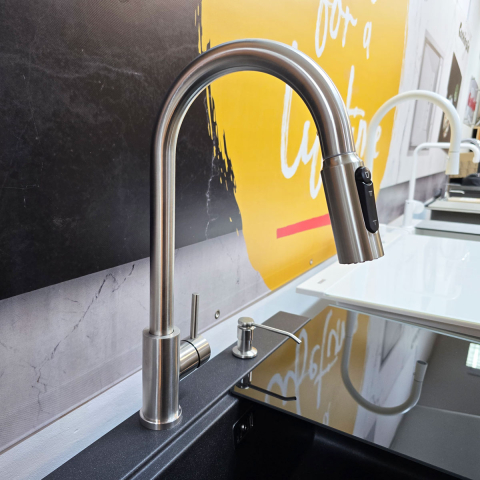 Baterie 3 cai CookingAid Cindy Steel apa rece / calda / filtru apa inox periat si perlator detasabil / extractibil cu buton comutare jet / spray [5]