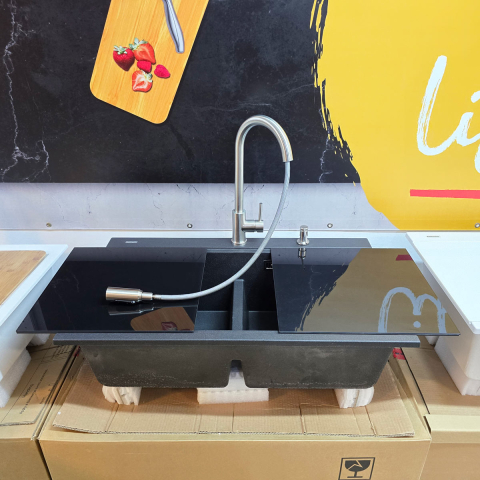 Baterie 3 cai CookingAid Cindy Steel apa rece / calda / filtru apa inox periat si perlator detasabil / extractibil cu buton comutare jet / spray [9]