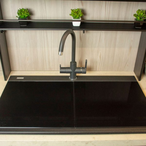 Baterie 3 cai CookingAid THREE FLOW FLO60 apa rece / calda / filtru apa cu finisaj granit Negru Metalic / Black Metal [7]