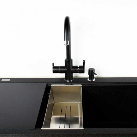 Baterie 3 cai CookingAid THREE FLOW FLO60 apa rece / calda / filtru apa cu finisaj granit Negru Metalic / Black Metal [1]