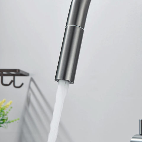 Baterie 3 cai CookingAid THREE FLOW GUN METAL apa rece / calda / filtru apa cu finisaj inox gri metal periat si perlator detasabil / extractibil [4]