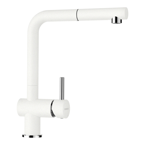 Compozit - Baterie bucatarie Schock Epos Cristalite Alpina cu cap extractibil, aspect granit, cartus ceramic, alb