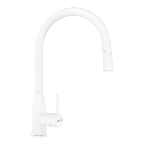 Baterii - Baterie bucatarie Schock Kavus Cristadur Polaris cu cap extractibil, aspect granit, cartus ceramic, alb polar