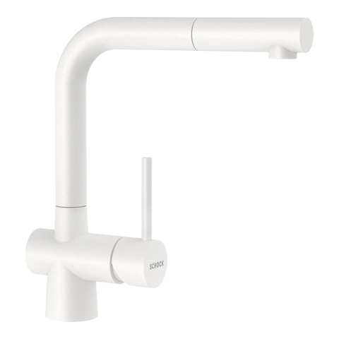 Baterii - Baterie bucatarie Schock Laios Cristadur Polaris cu cap extractibil, aspect granit, cartus ceramic, alb polar