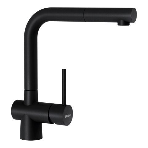 Baterii - Baterie bucatarie Schock Laios Cristadur Puro cu cap extractibil, aspect granit, cartus ceramic, negru intens