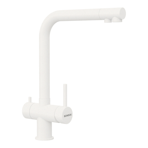 Baterii - Baterie bucatarie Schock Vitus Cristadur Polaris, 3 cai, aspect granit, cartus ceramic, alb polar