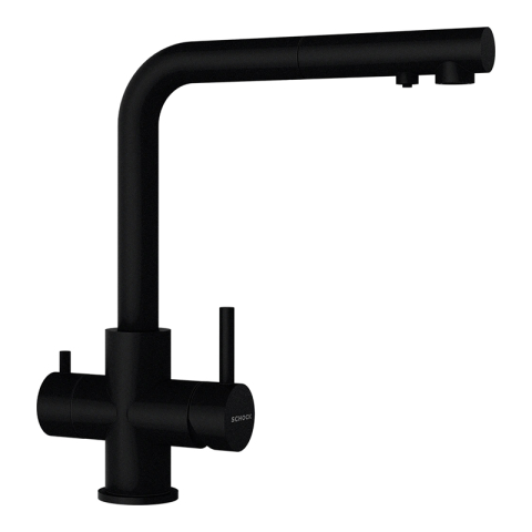 Baterii - Baterie bucatarie Schock Vitus Cristadur Puro cu cap extractibil, 3 cai, aspect granit, cartus ceramic, negru intens