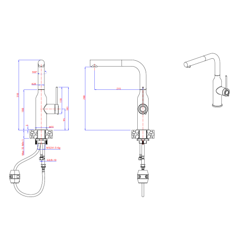 Baterie CookingAid Angelina Copper cu furtun dus extractibil si finisaj cupru periat [7]