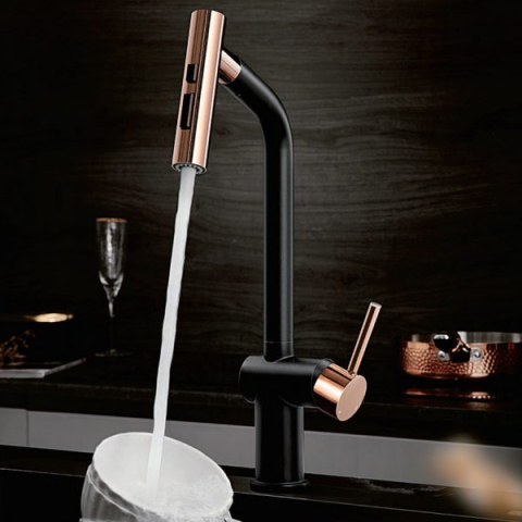 Baterie CookingAid Ferrara Black/Golden Rose cu furtun dus extractibil si buton schimbare dus/jet, culoare negru cu auriu roze [5]