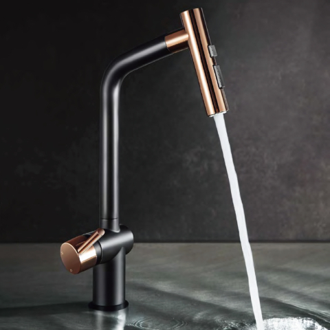 Baterie CookingAid Ferrara Black/Golden Rose cu furtun dus extractibil si buton schimbare dus/jet, culoare negru cu auriu roze [2]