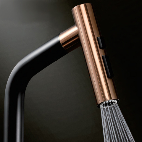 Baterie CookingAid Ferrara Black/Golden Rose cu furtun dus extractibil si buton schimbare dus/jet, culoare negru cu auriu roze [9]