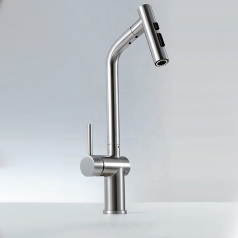 Baterie CookingAid Ferrara Steel cu furtun dus extractibil si buton schimbare dus/jet, culoare inox periat [2]