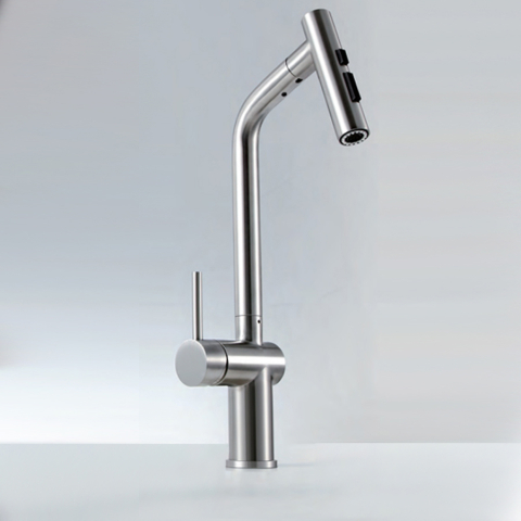 Baterie CookingAid Ferrara Steel cu furtun dus extractibil si buton schimbare dus/jet, culoare inox periat [1]