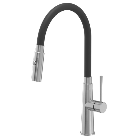 Chiuvete & Baterii - Baterie CookingAid Gina Steel/Black cu corp baterie flexibil/ajustabil + buton jet/dus, baza inox periat si corp siliconic